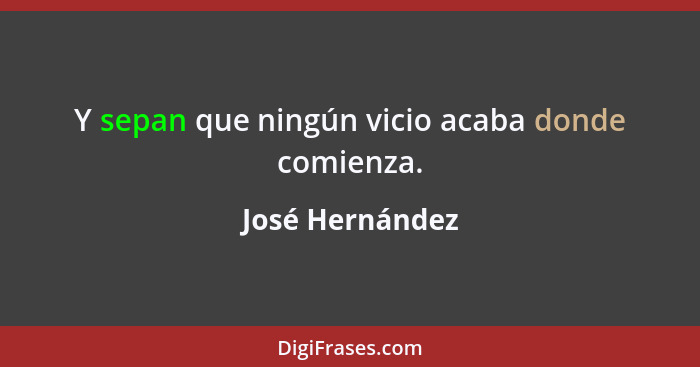 Y sepan que ningún vicio acaba donde comienza.... - José Hernández