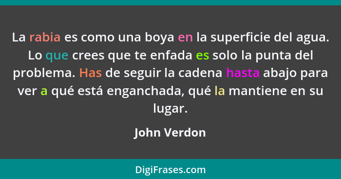 La rabia es como una boya en la superficie del agua. Lo que crees que te enfada es solo la punta del problema. Has de seguir la cadena h... - John Verdon