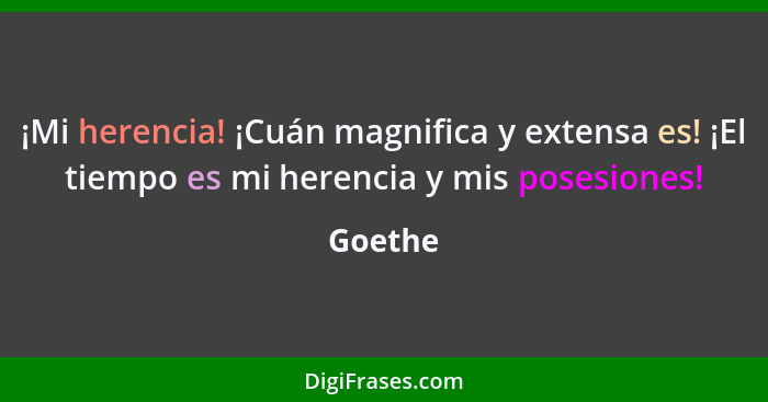 ¡Mi herencia! ¡Cuán magnifica y extensa es! ¡El tiempo es mi herencia y mis posesiones!... - Goethe