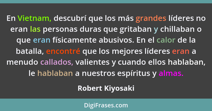 En Vietnam, descubrí que los más grandes líderes no eran las personas duras que gritaban y chillaban o que eran físicamente abusivos... - Robert Kiyosaki