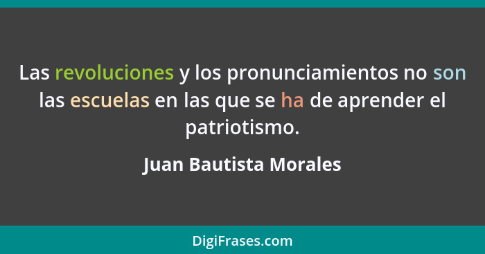 Las revoluciones y los pronunciamientos no son las escuelas en las que se ha de aprender el patriotismo.... - Juan Bautista Morales