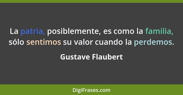 La patria, posiblemente, es como la familia, sólo sentimos su valor cuando la perdemos.... - Gustave Flaubert