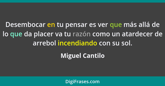 Desembocar en tu pensar es ver que más allá de lo que da placer va tu razón como un atardecer de arrebol incendiando con su sol.... - Miguel Cantilo