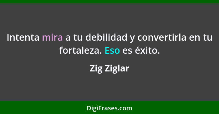 Intenta mira a tu debilidad y convertirla en tu fortaleza. Eso es éxito.... - Zig Ziglar