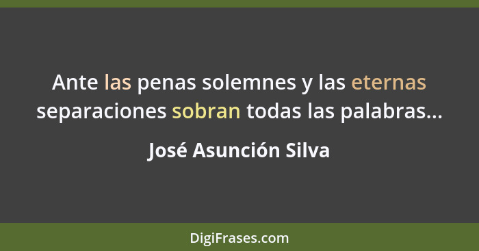 Ante las penas solemnes y las eternas separaciones sobran todas las palabras...... - José Asunción Silva