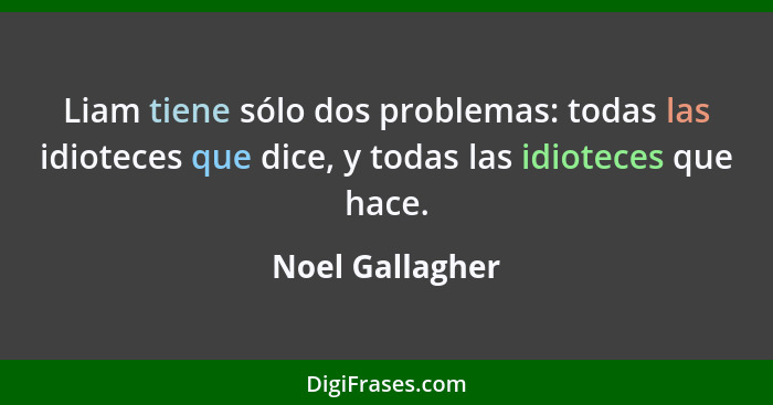 Liam tiene sólo dos problemas: todas las idioteces que dice, y todas las idioteces que hace.... - Noel Gallagher