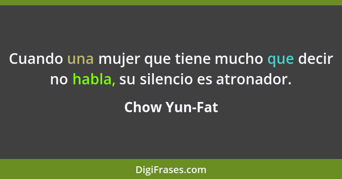 Cuando una mujer que tiene mucho que decir no habla, su silencio es atronador.... - Chow Yun-Fat